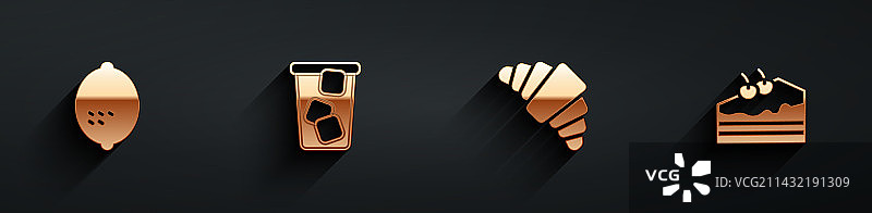 柠檬冰茶、羊角面包和蛋糕合集图片素材