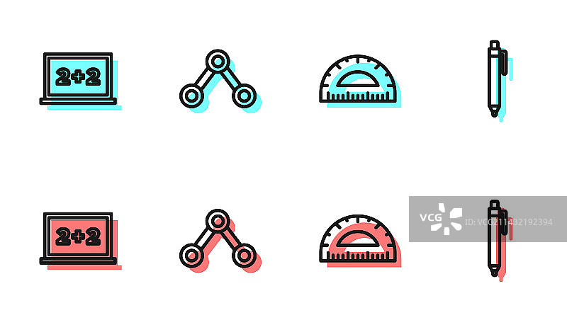 量角器、黑板、分子和钢笔线条系列图片素材