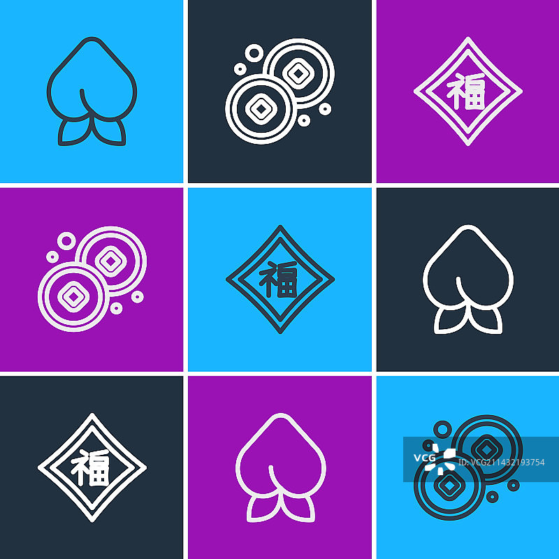 水蜜桃或油桃中国新年线条稿图片素材