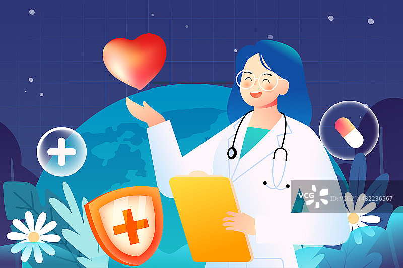 美丽白衣天使庆祝国际护士节医疗爱心插画图片素材