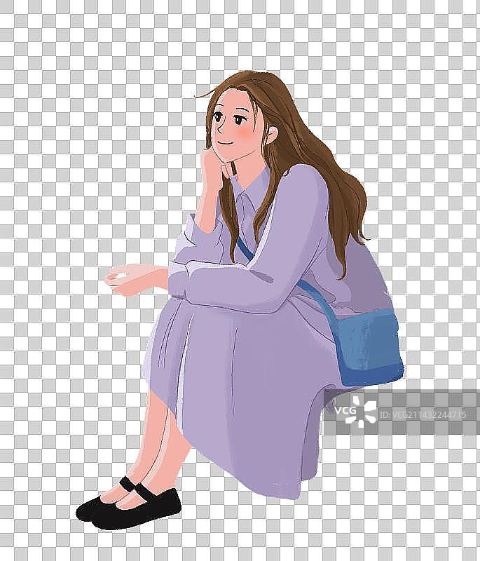 治愈系小清新插画一个安静坐着的知性女青年图片素材