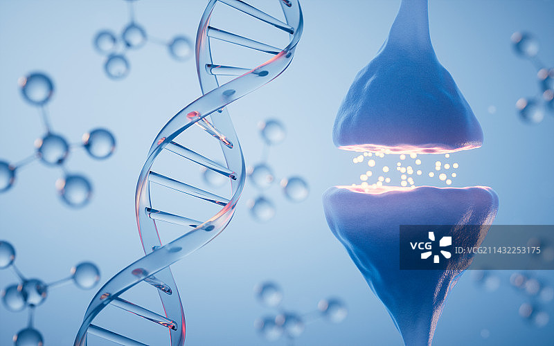 DNA与神经元细胞突触3D渲染图片素材