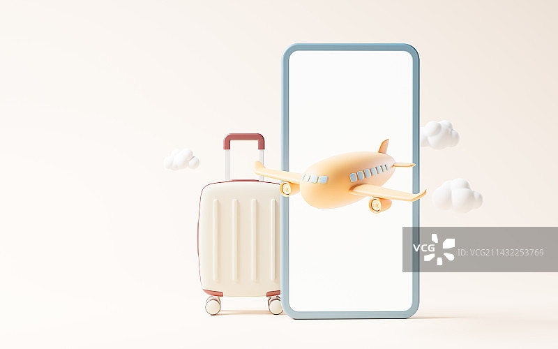 卡通行李箱与旅行主题3D渲染图片素材