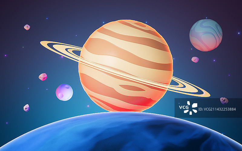 卡通风格星球与外太空3D渲染图片素材