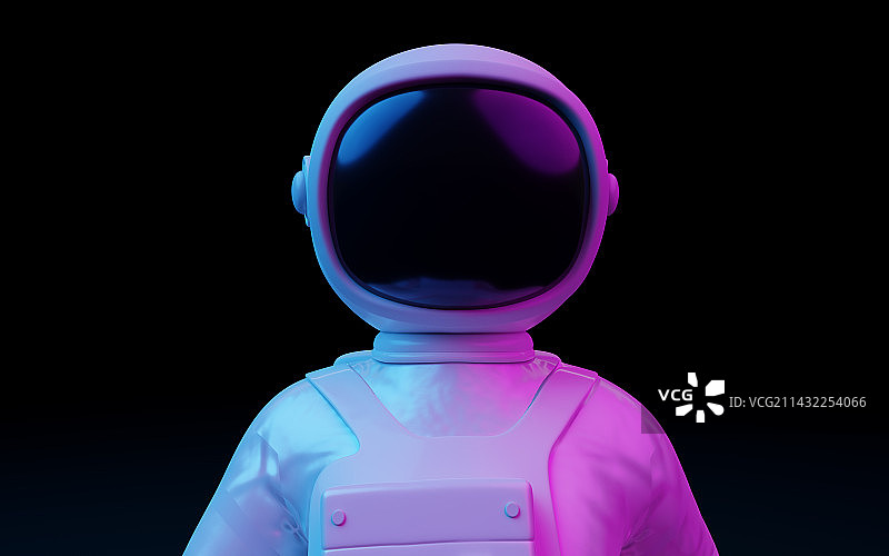 宇航员与创意蓝紫灯光3D渲染图片素材