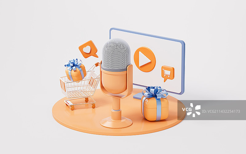 网络直播与礼物3D渲染图片素材