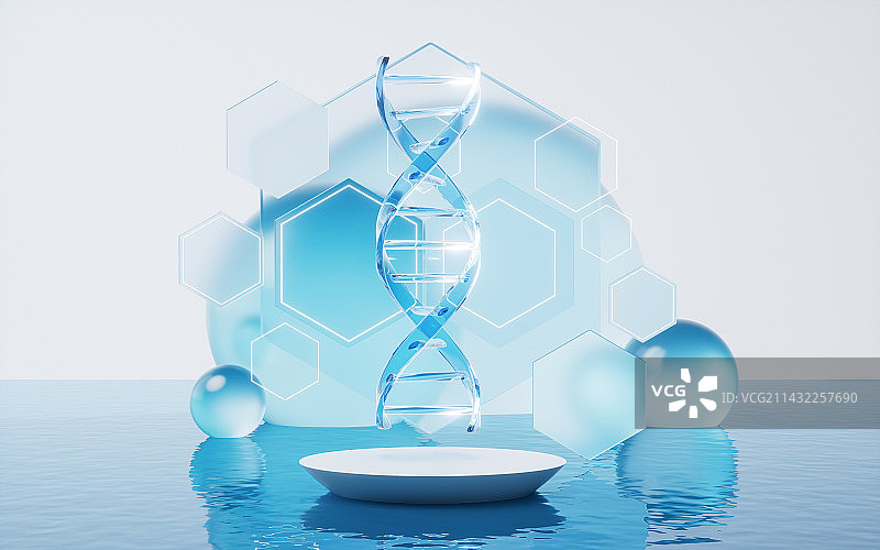 透明DNA与水面3D渲染图片素材
