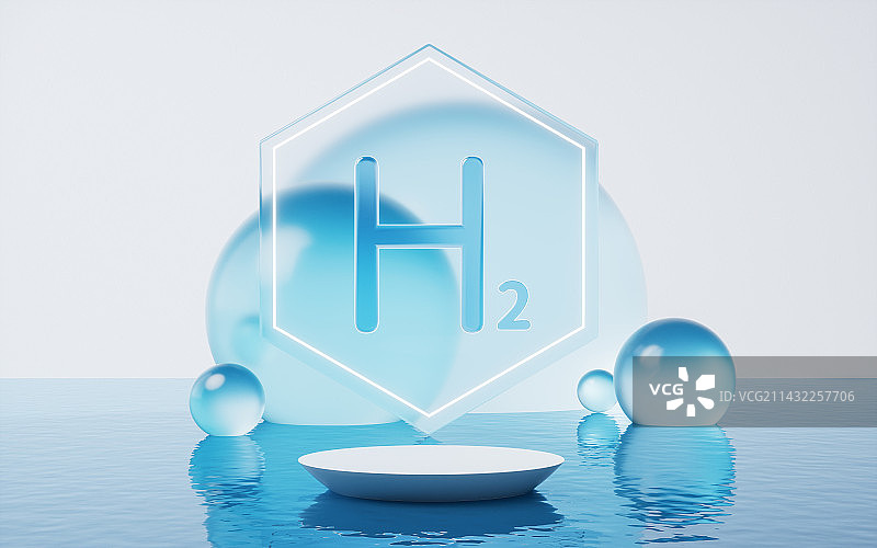 氢气氢能源与水面3D渲染图片素材