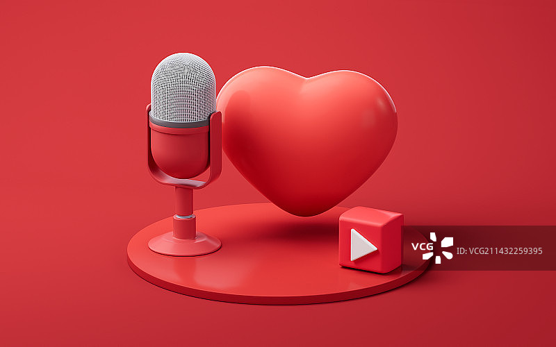 网络直播与麦克风3D渲染图片素材