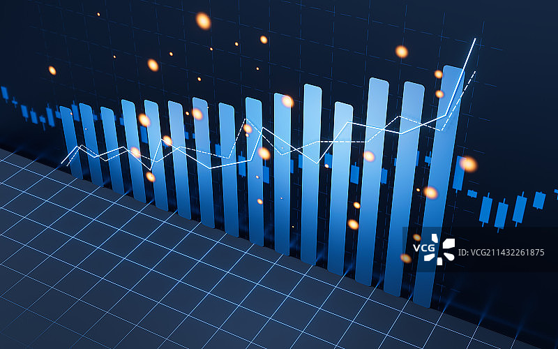 增长的金融曲线3D渲染图片素材