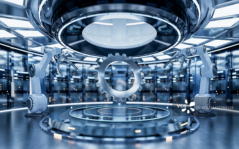 机械臂与机械齿轮3D渲染图片素材