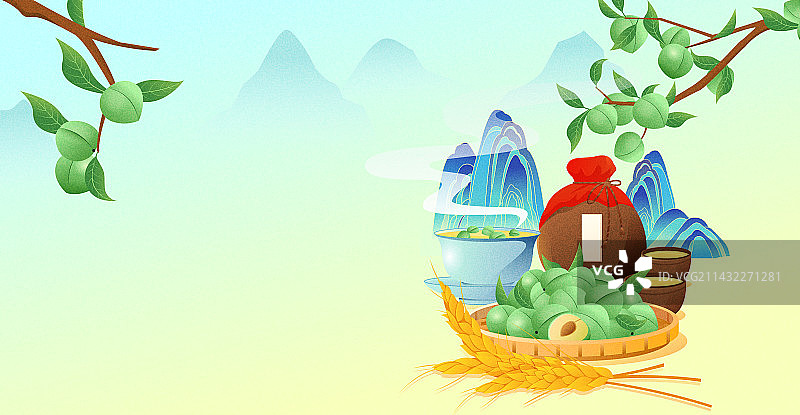 传统节气芒种青梅煮酒矢量插画海报图片素材