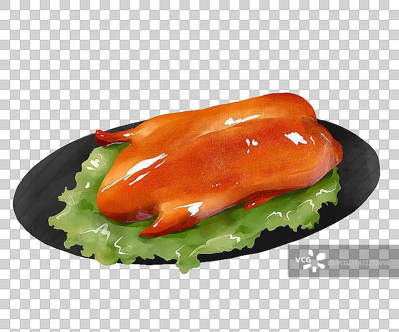 国风水彩烤鸭美食手绘插画图片素材