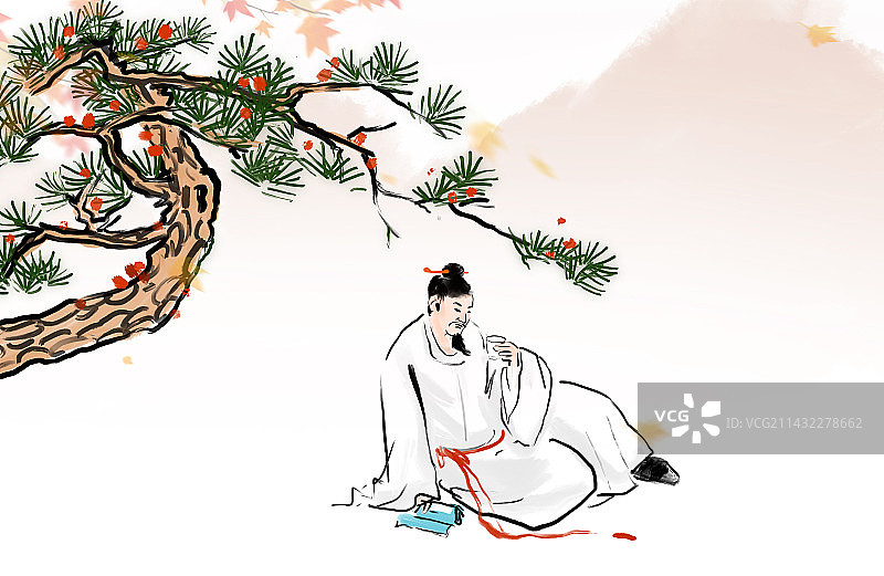 中国风插画古代饮酒诗人横版图片素材