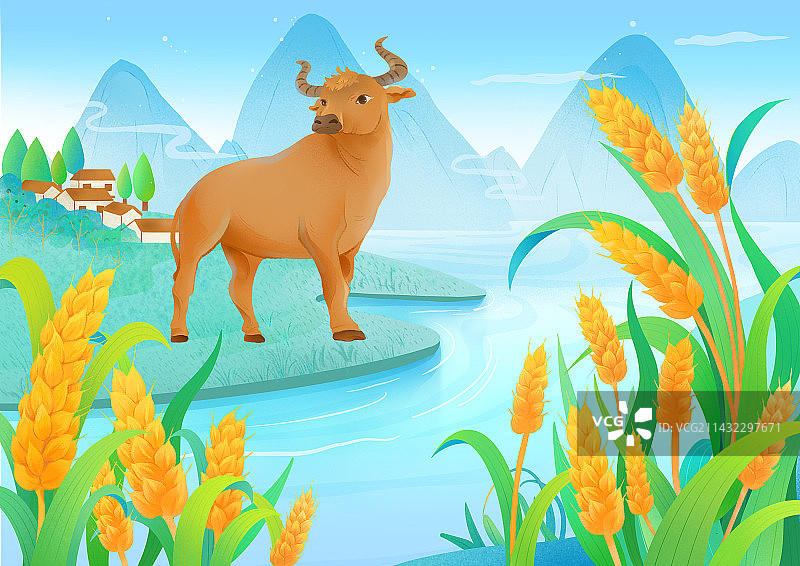 牛和麦穗图片素材