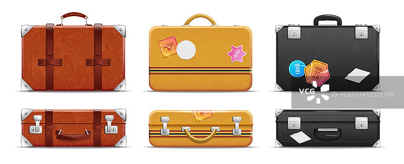 逼真复古旅行包图标集图片素材