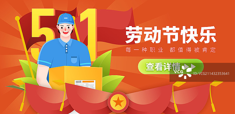 五一劳动节劳动最光荣快递员Banner图片素材