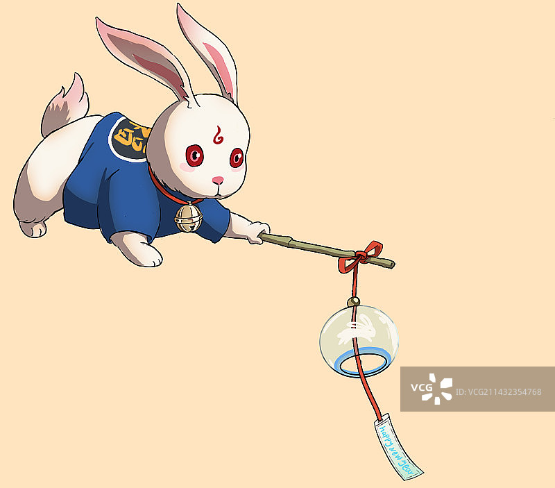 国潮拿风铃的可爱兔子图片素材