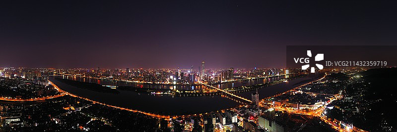航拍湖南长沙城市夜景风光图片素材