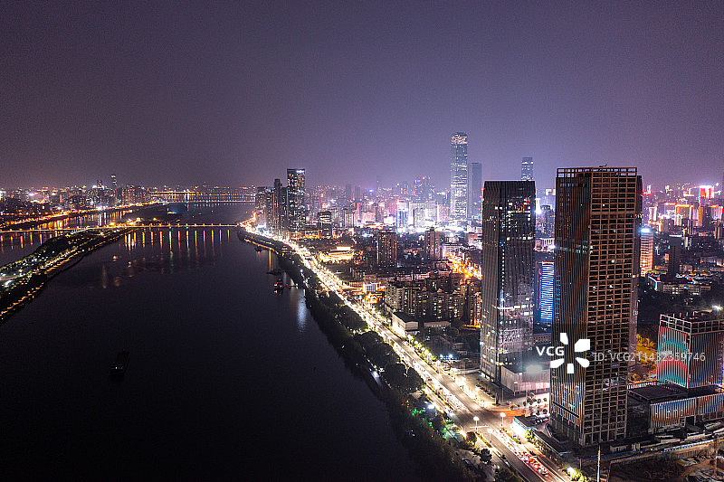 航拍湖南长沙城市夜景风光图片素材