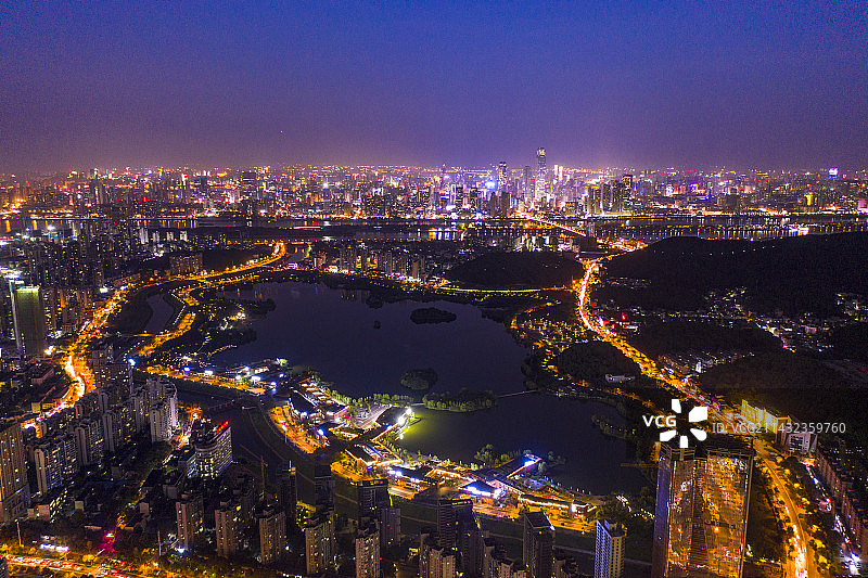 航拍湖南长沙城市夜景风光图片素材