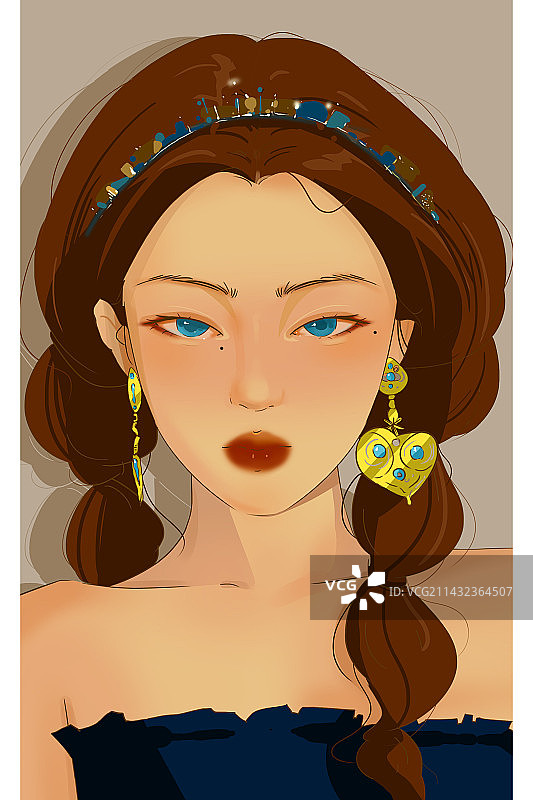 黑皮插画女孩图片素材