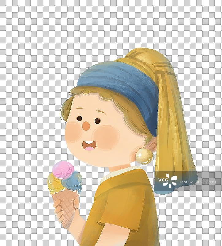 维米尔戴珍珠耳环的少女吃冰淇淋元素图片素材