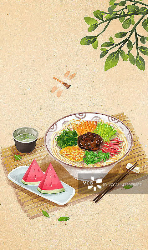 二十四节气之夏至特色美食 吃夏至面和西瓜图片素材