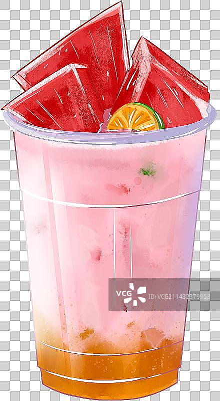 夏天西瓜奶茶插画免扣图片素材