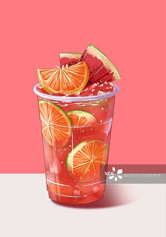 彩色背景下的西瓜柠檬饮料特写镜头图片素材