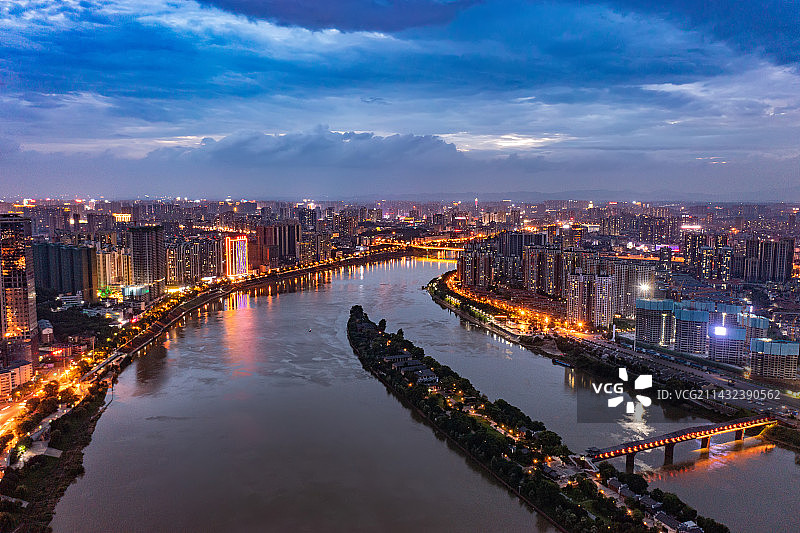 航拍湖南衡阳城市夜景风光图片素材