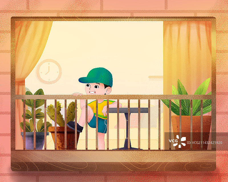 儿童安全教育-不要踩踏不稳物品爬阳台图片素材