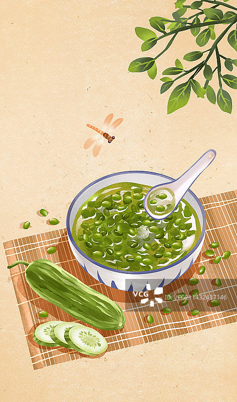 二十四节气之小暑特色美食插画吃绿豆粥图片素材