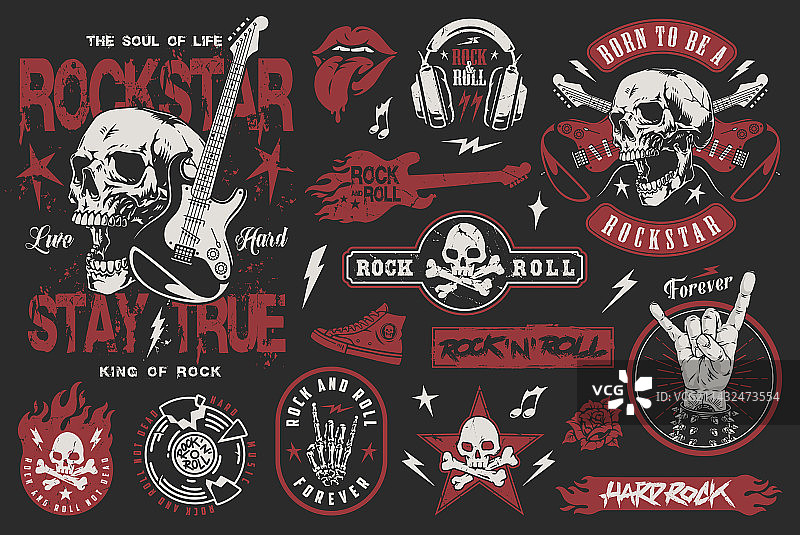 摇滚明星音乐节彩色贴纸套装图片素材