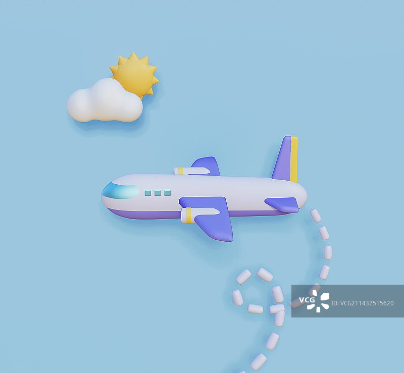 在蓝天上飞的飞机3D可爱插画图片素材
