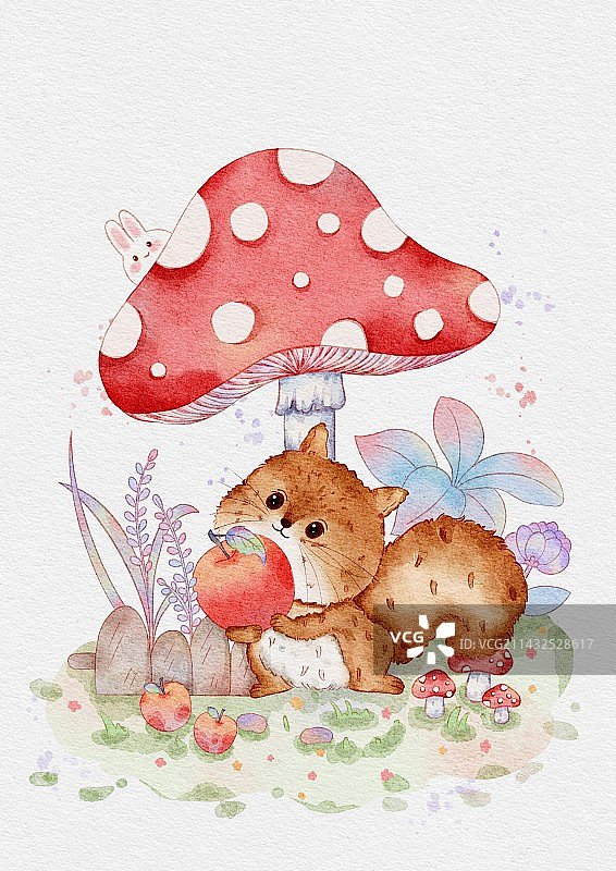 蘑菇树下的小松鼠图片素材