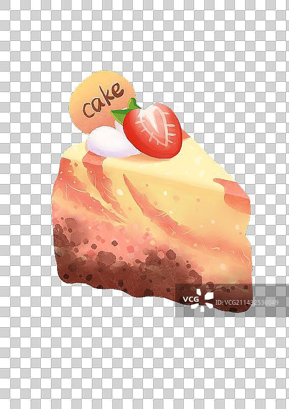 草莓芝士蛋糕手绘插画免扣元素图片素材