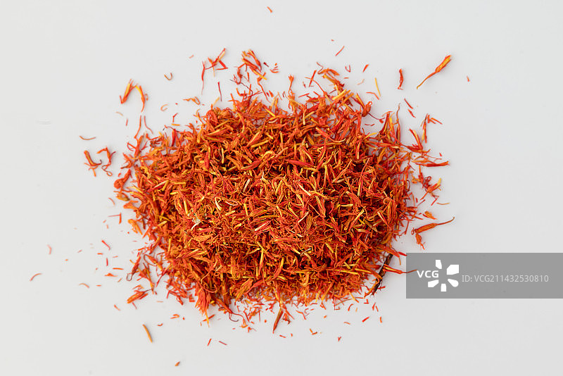 红花-中医中药材草药临床医药标本百科白背景俯拍合集图片素材