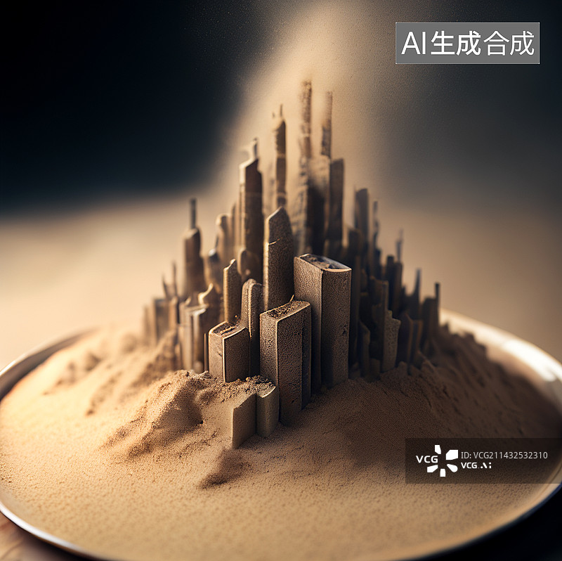【AI数字艺术】沙尘暴中的城市建筑泡泡笼罩图片素材