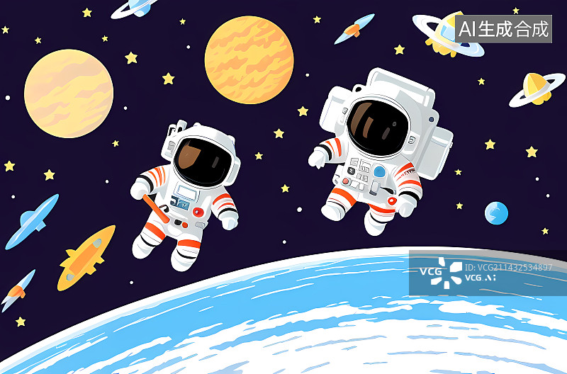 【AI数字艺术】太空行走的宇航员图片素材