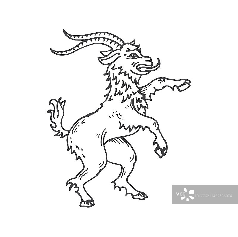 后腿直立的山羊中世纪纹章动物素描图片素材
