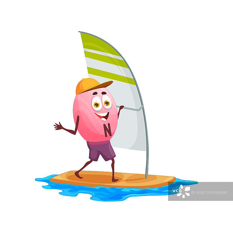 卡通维生素N人物在水上玩风帆冲浪图片素材