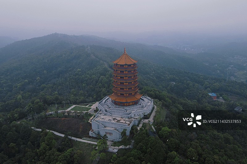 航拍视角下的望江楼图片素材