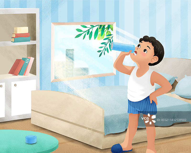 儿童教育-起床后适量饮温水图片素材