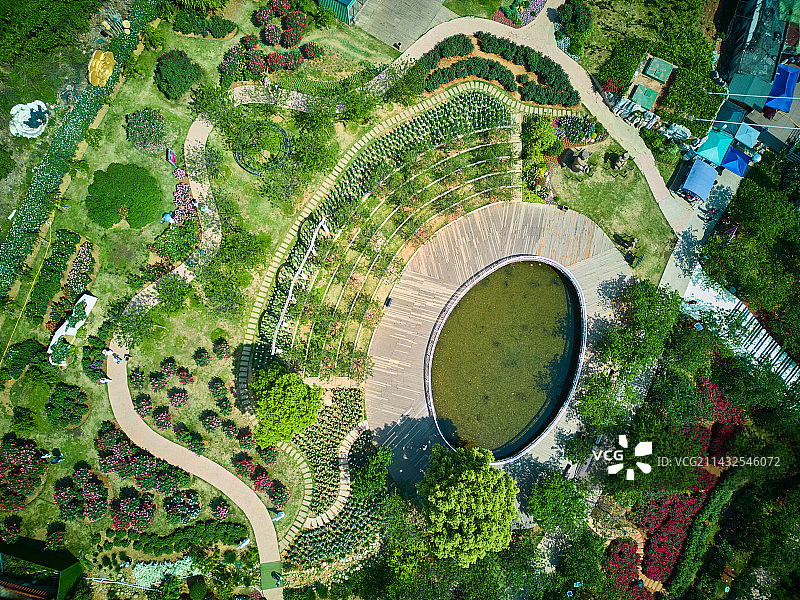 成都漫花庄园玫瑰园航拍视角图片素材