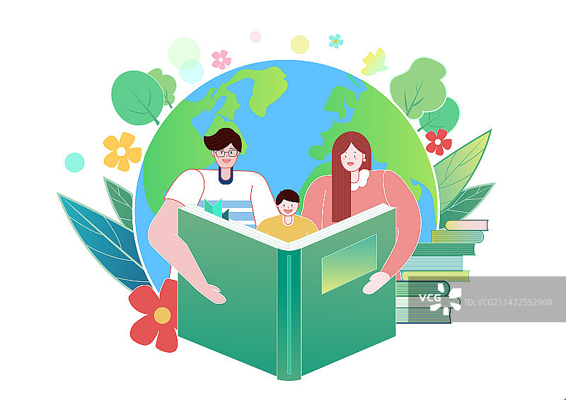 世界读书日家庭阅读图片素材