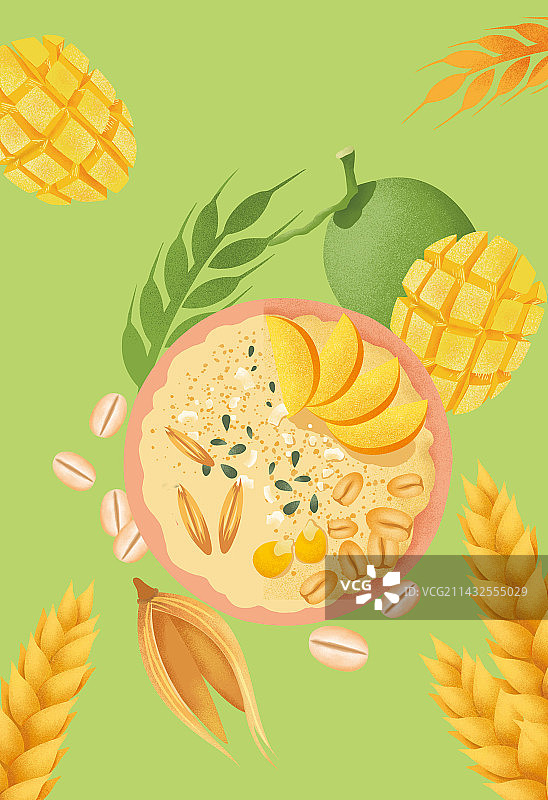 芒果椰子燕麦片食物插画图片素材