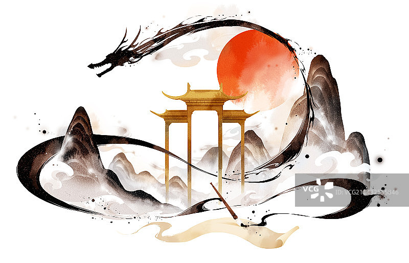 龙门中国风潮流插画图片图片素材