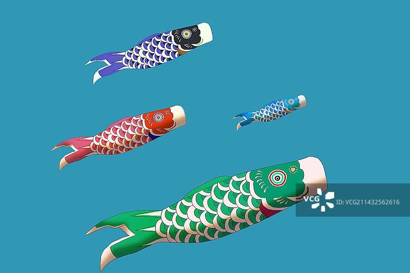 手绘日系鱼旗图片素材