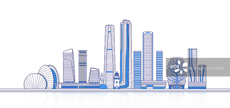 珠海城市天际线矢量地标建筑插画图片素材